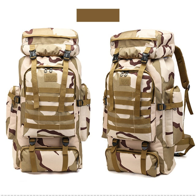 80L Waterproof Molle Camo Tactical Backpack Military Army Hiking Camping Backpack Travel Rucksack Outdoor Sports Climbing Bag