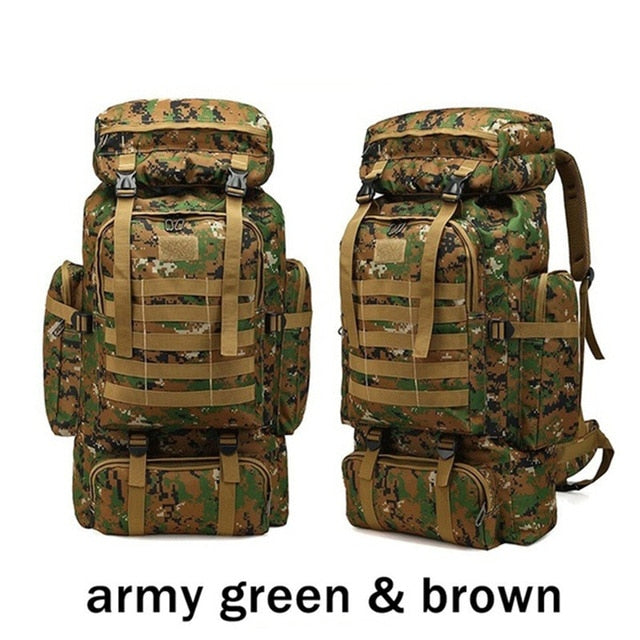 80L Waterproof Molle Camo Tactical Backpack Military Army Hiking Camping Backpack Travel Rucksack Outdoor Sports Climbing Bag
