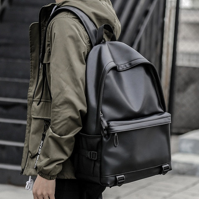 New Fashion Men Leather Backpacks Black School Bags for Teenagers Boys College Book Bag Laptop Backpacks mochila masculina