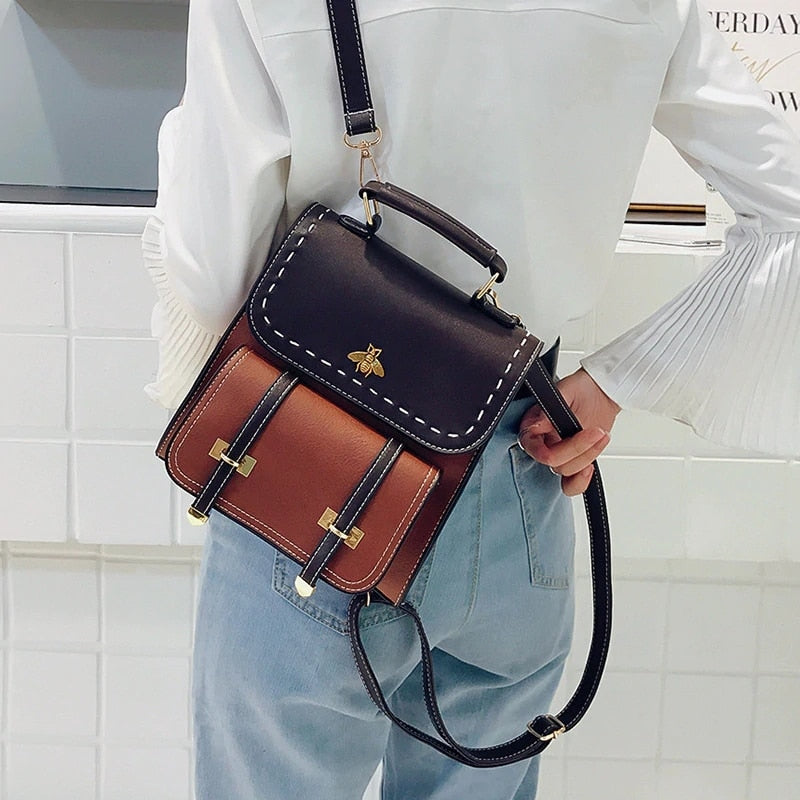 Women Backpack Quality Vintage Leather Preppy Female Backpack Little Bee School College Backpack Travel Bag mochila Dropshipping