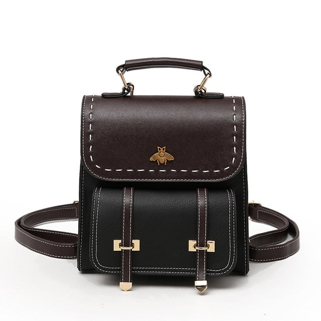 Women Backpack Quality Vintage Leather Preppy Female Backpack Little Bee School College Backpack Travel Bag mochila Dropshipping
