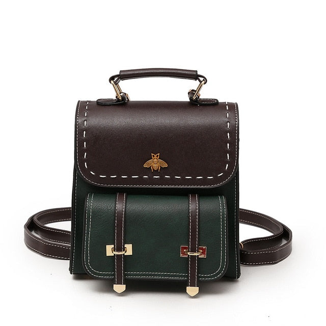 Women Backpack Quality Vintage Leather Preppy Female Backpack Little Bee School College Backpack Travel Bag mochila Dropshipping