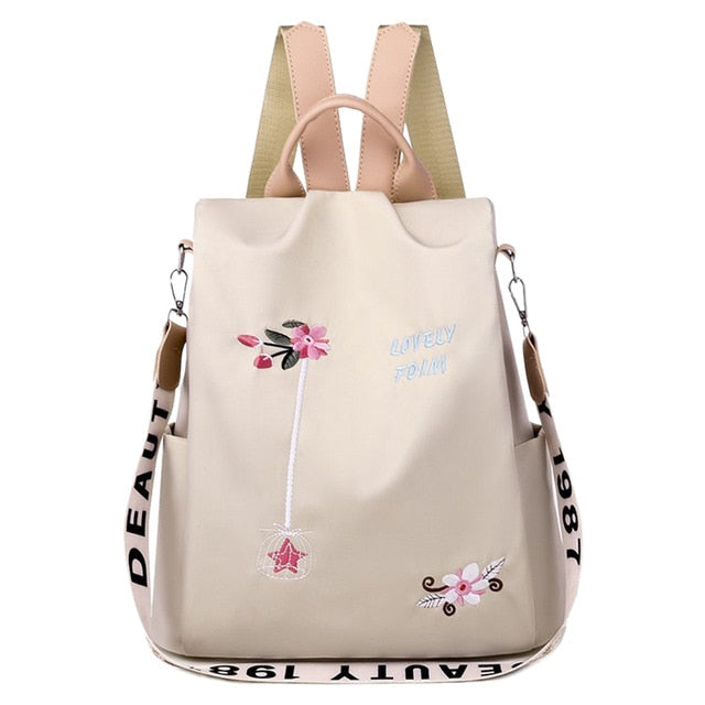 3 in 1 Embroidery Backpack Women Anti-theft Shoulder Bags Teenage Girls Casual Oxford High School Bags Simple Female Travel Bag