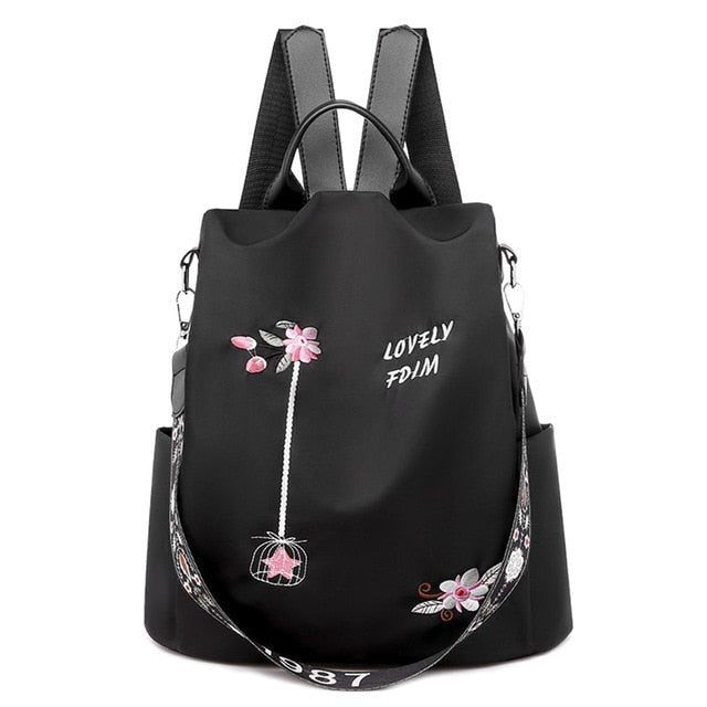 3 in 1 Embroidery Backpack Women Anti-theft Shoulder Bags Teenage Girls Casual Oxford High School Bags Simple Female Travel Bag