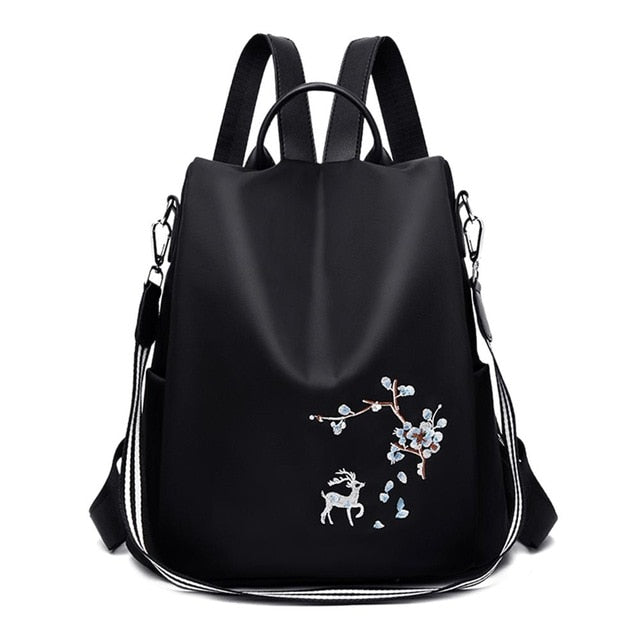 3 in 1 Embroidery Backpack Women Anti-theft Shoulder Bags Teenage Girls Casual Oxford High School Bags Simple Female Travel Bag