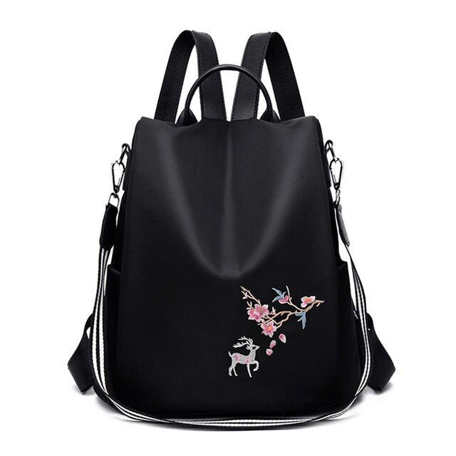3 in 1 Embroidery Backpack Women Anti-theft Shoulder Bags Teenage Girls Casual Oxford High School Bags Simple Female Travel Bag