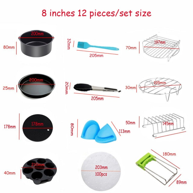 8pcs/set 7 Inch / 8 Inch Air Fryer Accessories for Gowise Phillips Cozyna and Secura Fit all Airfryer 3.7 4.2 5.3 5.8QT