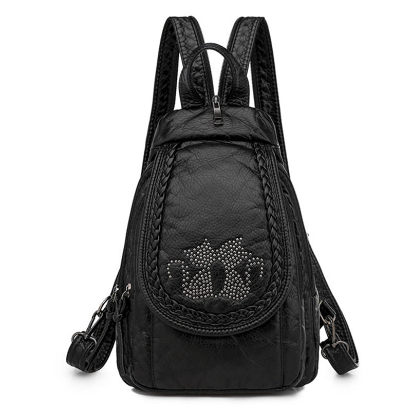 Summer Ladies Washed Leather Backpack 3 In 1 Cute Cat Women Bagpack Small Travel Backpack for Girls Sac A Dos Mochila Feminina