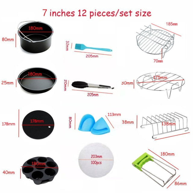 8pcs/set 7 Inch / 8 Inch Air Fryer Accessories for Gowise Phillips Cozyna and Secura Fit all Airfryer 3.7 4.2 5.3 5.8QT