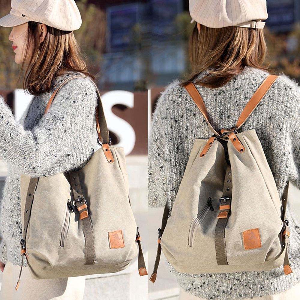 Women Large Capacity Canvas Backpack Tote Bag Leisure Shoulder Bags Big Travel Bags Back Pack for Students School
